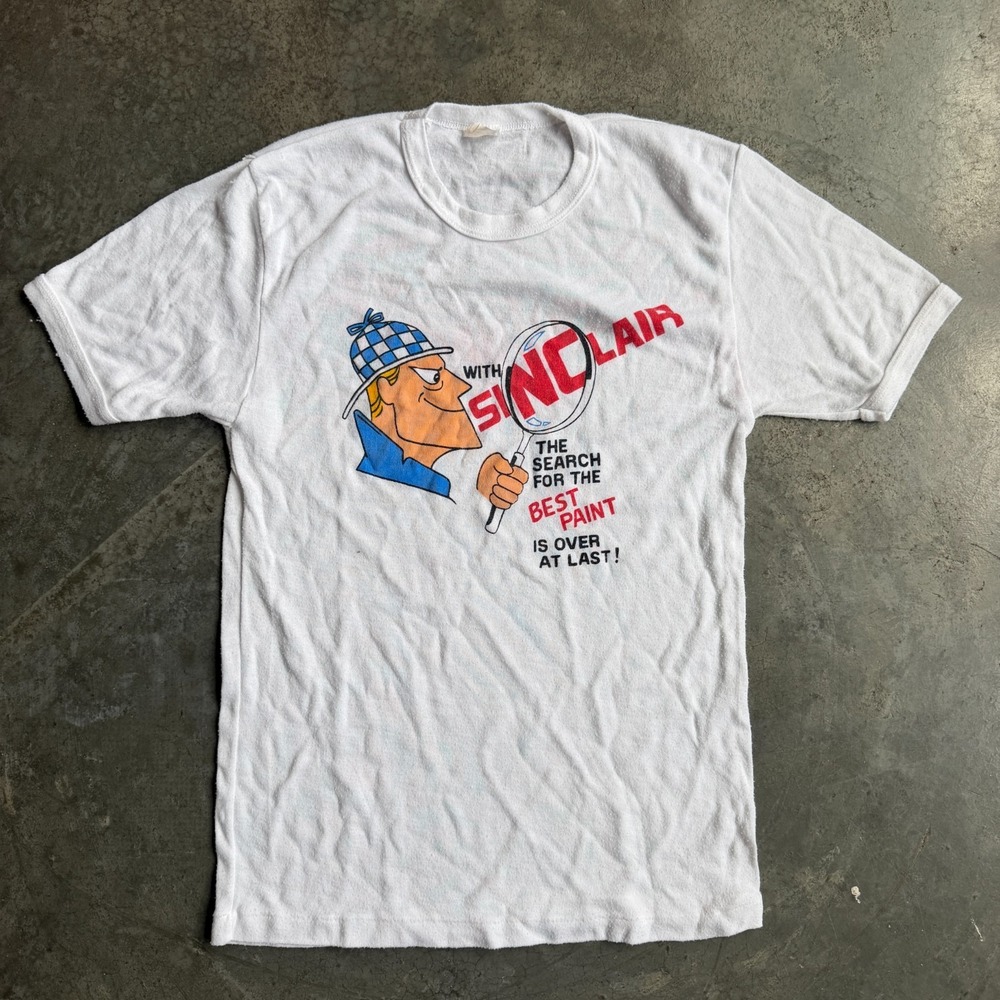 Vintage 70s Sinclair Paint Promo T Shirt Single Stitch Graphic USA White 15x24